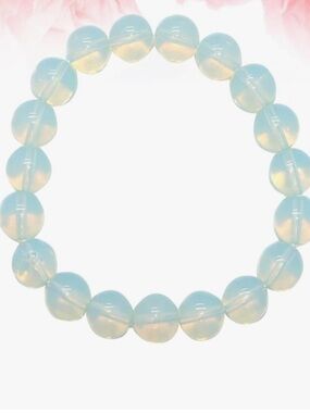 Natural Opal Bead Stretch Bracelet - Light Blue Opalescent